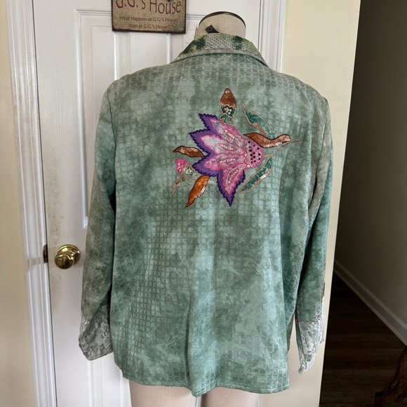Indigo Moon Embroidered Floral Patchwork Jacket 1X Boho Artistic Statement Piece - Picture 6 of 14